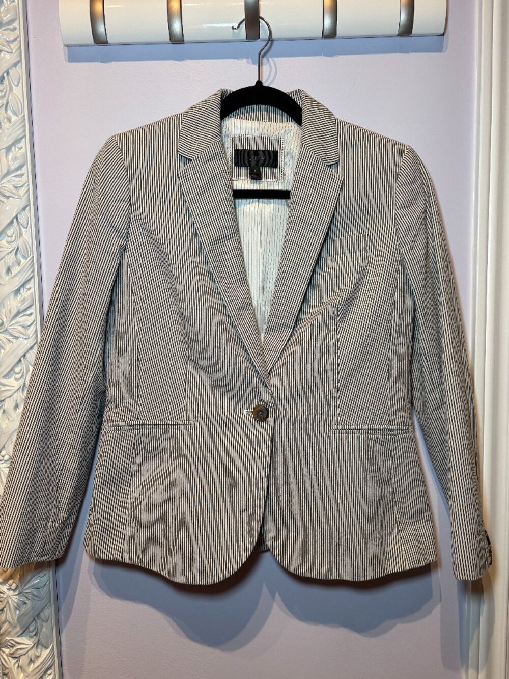 Vintage J. Crew Womens Casual Fitted Chic Blazer Pinstripe Size 8